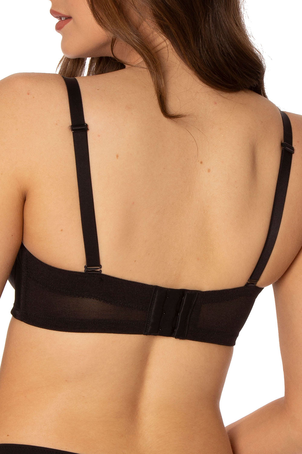 A model wearing the Beautiful Silhouette Bra in colour Black (Black), from the back