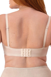 A model wearing the Beautiful Silhouette Bra in colour Teint, from the back
