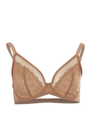 Product shot of the Sheer Minimiser Bra in colour Mocca, from the front