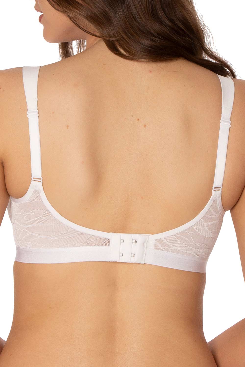 A model wearing the Shape Minimiser Airy Sensation Bra in colour White (White), from the back