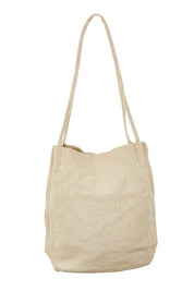 Product shot of the Natural Jute Long Handle Bag in colour Beige, from the back