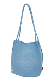 Product shot of the Natural Jute Long Handle Bag in colour Blue (Blue), from the back