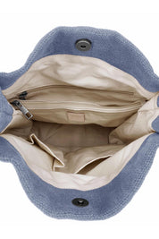 Product shot of the Natural Jute Long Handle Bag in colour Blue (Blue), detail