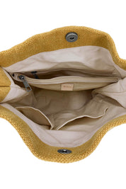 Product shot of the Natural Jute Long Handle Bag in colour Mustard, detail