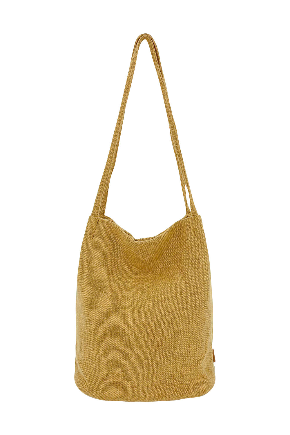 Product shot of the Natural Jute Long Handle Bag in colour Mustard, from the front