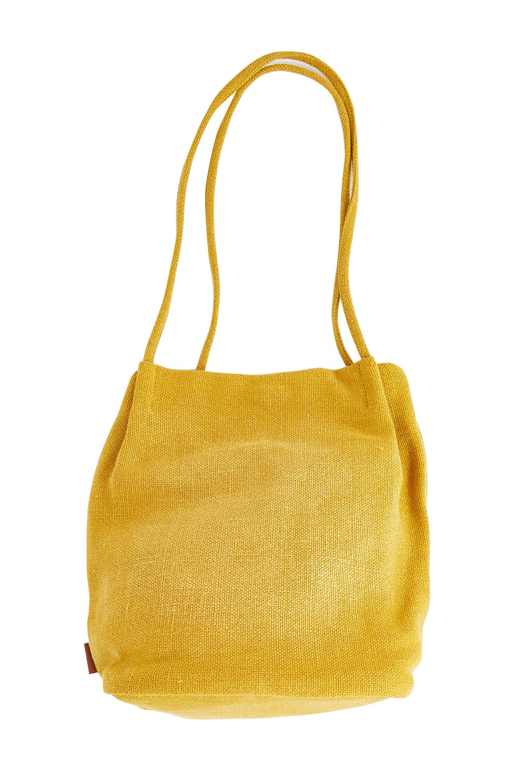 Product shot of the Natural Jute Long Handle Bag in colour Mustard, from the front
