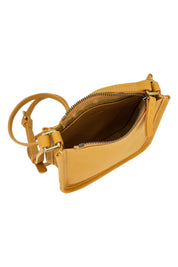 Product shot of the Small Leather Crossbody Bag in colour Mustard, detail