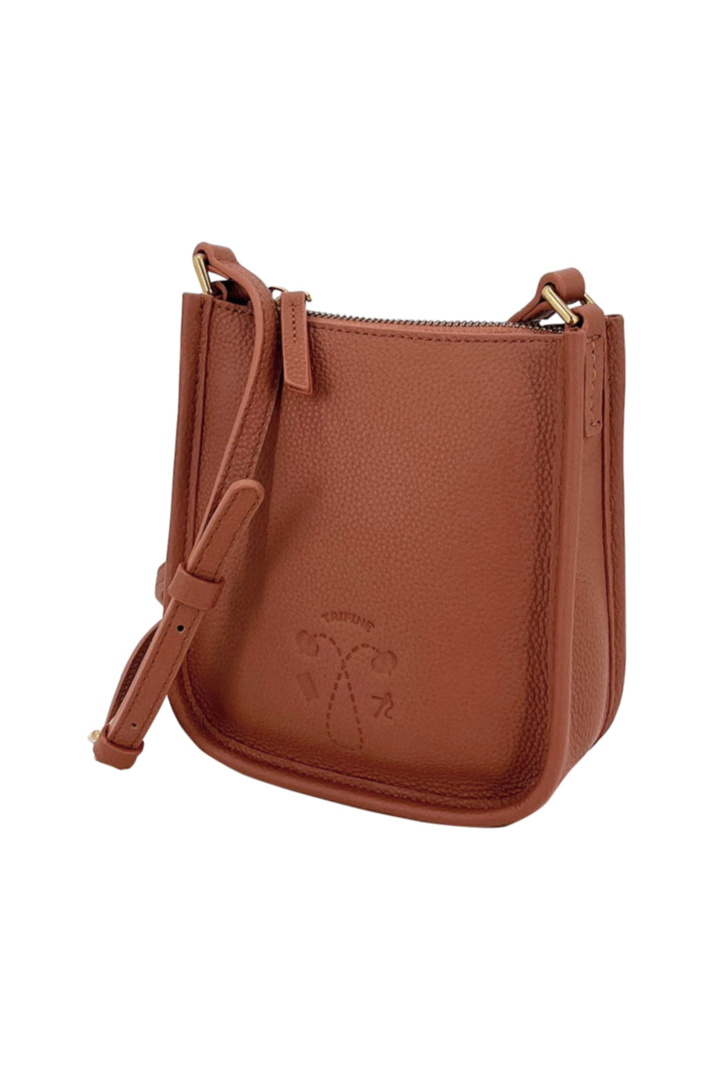Product shot of the Small Leather Crossbody Bag in colour Tan, from the front