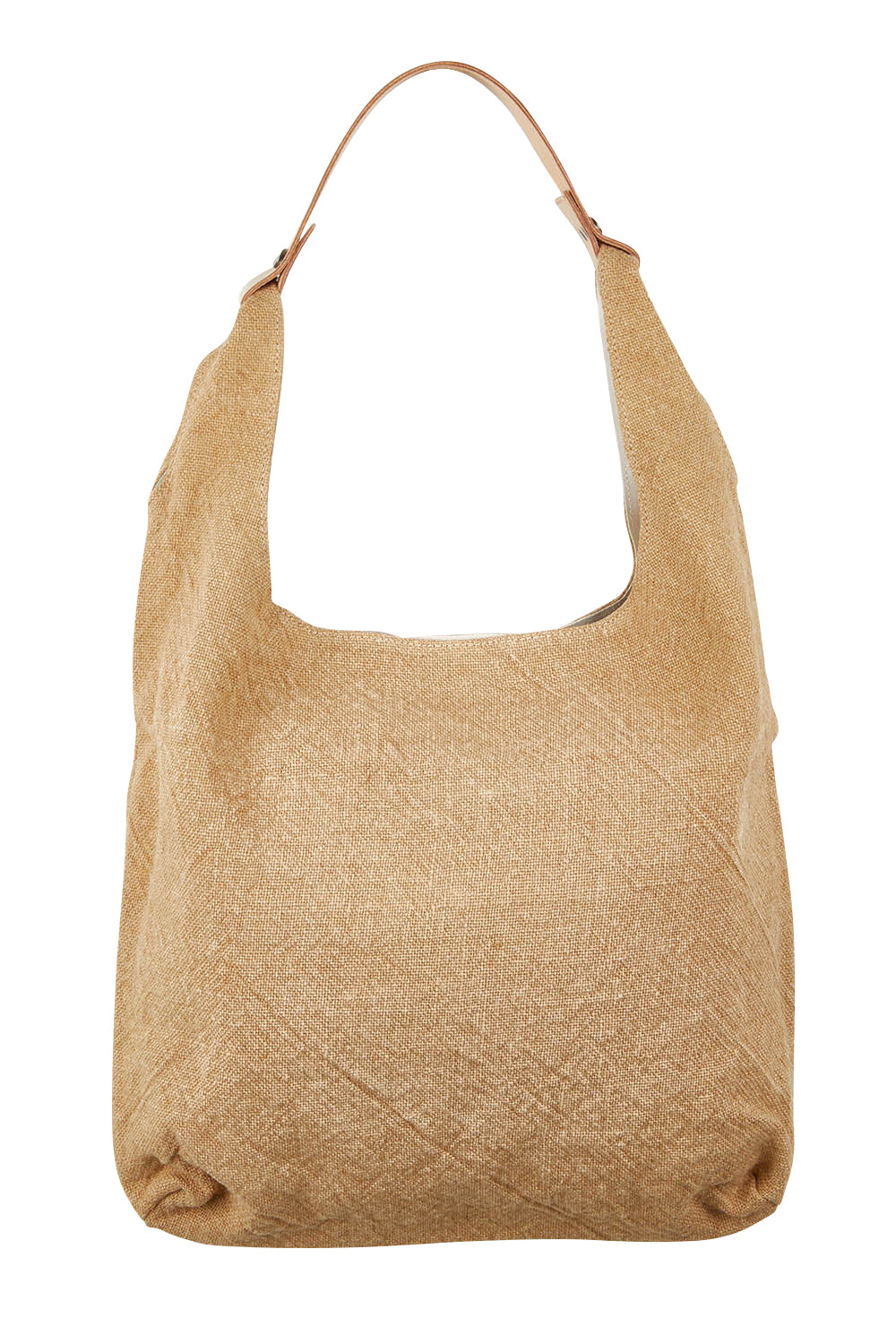 Product shot of the Leather Handle Tote Bag in colour Natural, from the front