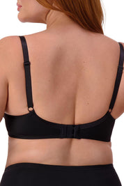 A model wearing the Pure Luxury Gorgeous Bra in colour Black (Black), from the back