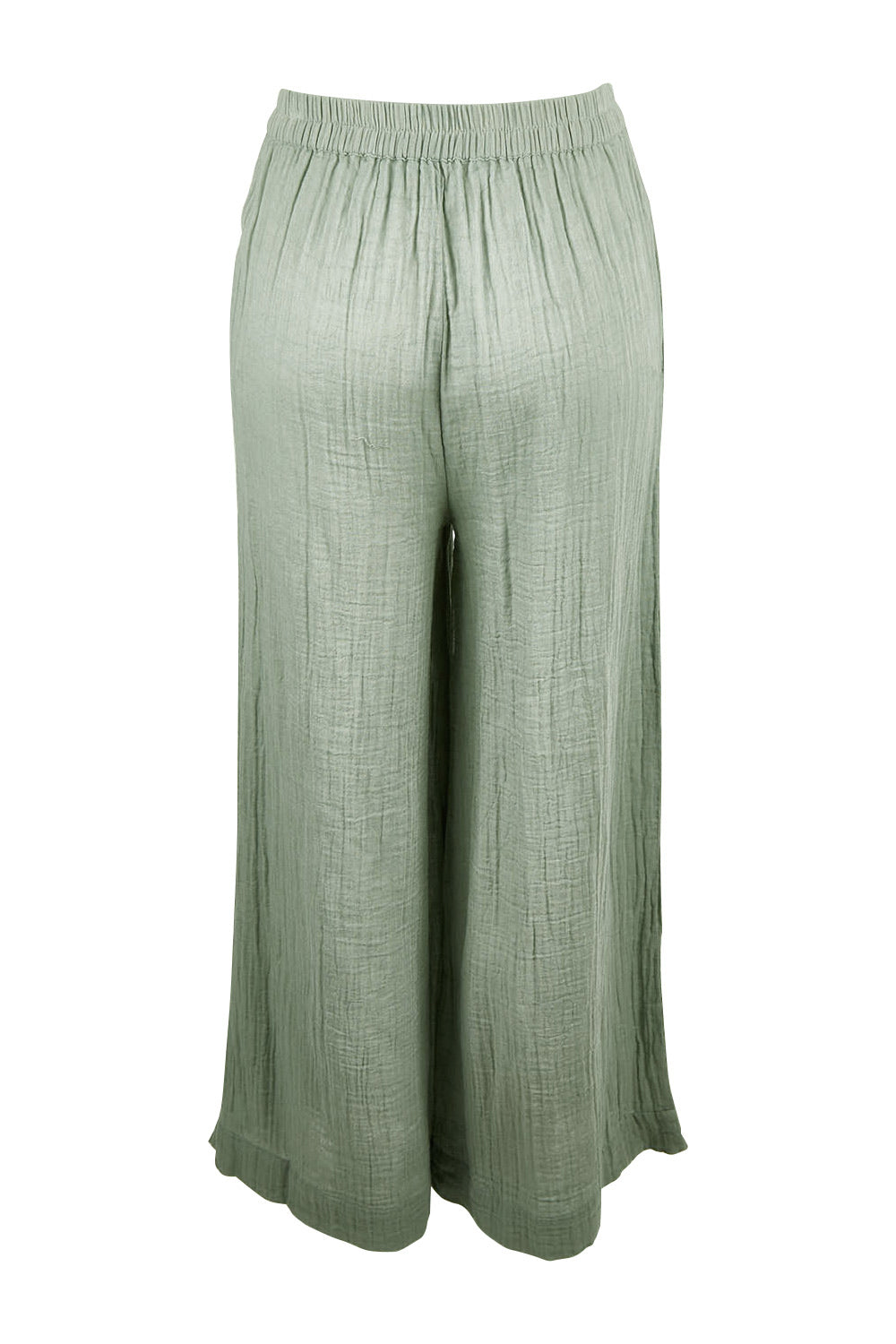 Product shot of the Cotton Wide Leg Lounge Pant in colour Sage (Green), from the back