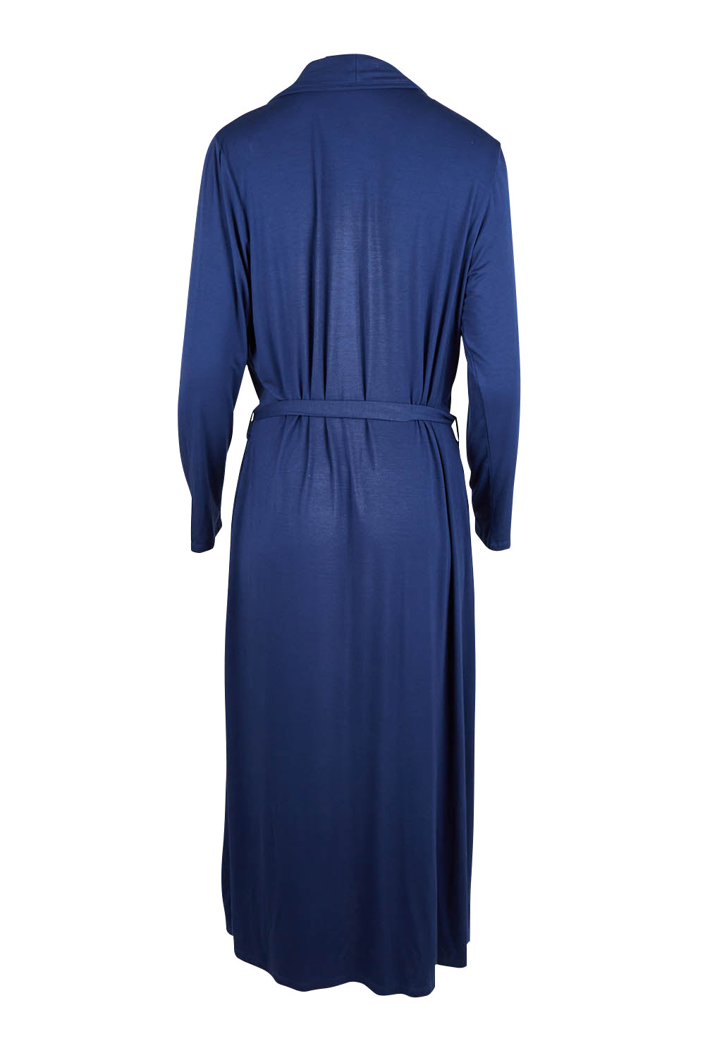 Product shot of the Jersey Wrap Maxi Cardi in colour Denimblue (Blue), from the back