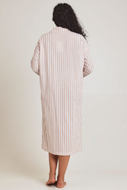 Model Terri-Leigh wearing the Oversized Cotton Sleep Shirt in colour Sandstripe, from the back