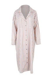 Product shot of the Oversized Cotton Sleep Shirt in colour Sandstripe, from the front