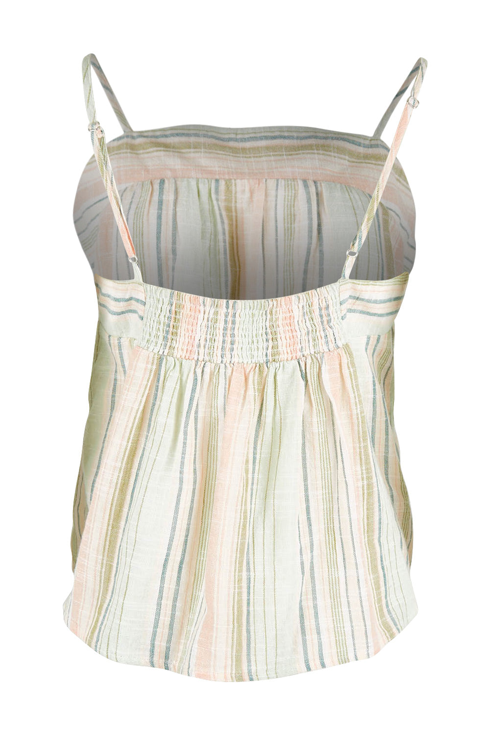 Product shot of the Cotton Stripe Cami in colour Softstripe (Green), from the back