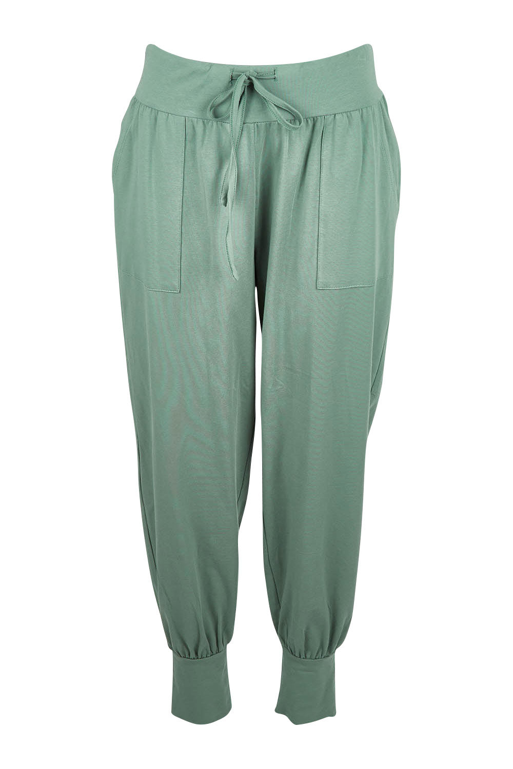Product shot of the Cotton Jersey Pull On Jogger in colour Sage (Green), from the front