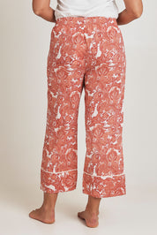 Model Terri-Leigh wearing the Cotton 3/4 Pyjama Pants in colour Paisley (Pink), from the back