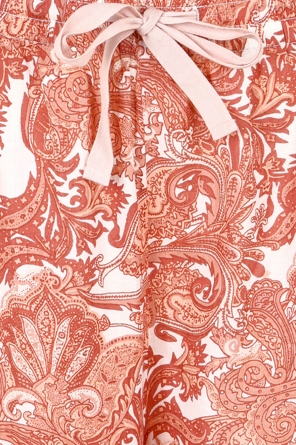 Product shot of the Cotton 3/4 Pyjama Pants in colour Paisley (Pink), detail
