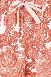 Product shot of the Cotton 3/4 Pyjama Pants in colour Paisley (Pink), detail