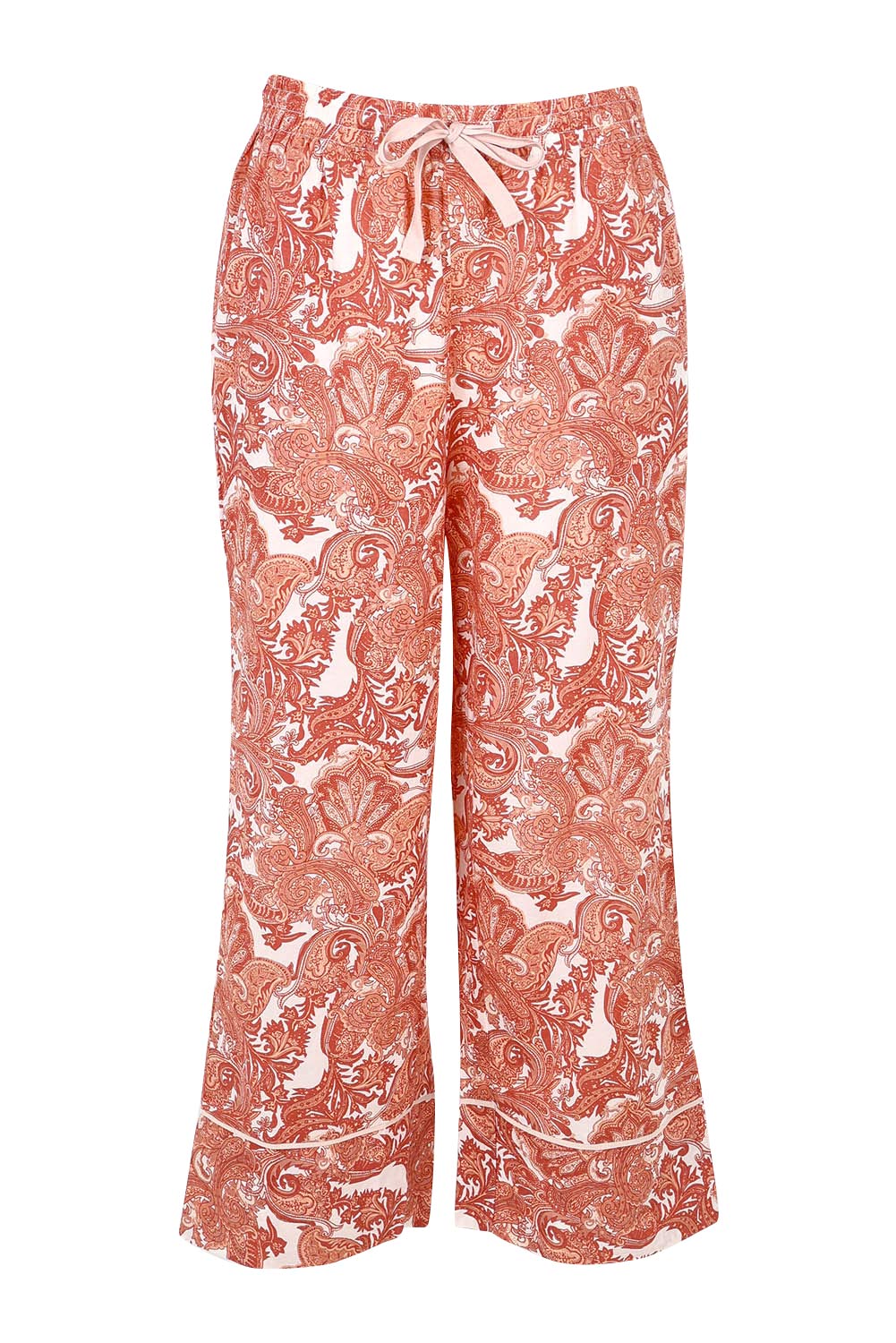 Product shot of the Cotton 3/4 Pyjama Pants in colour Paisley (Pink), from the front