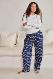 Model Tahneei wearing size 10 of the Cotton Twill Pyjama Pants – Navyspot in colour Navyspot, from the front