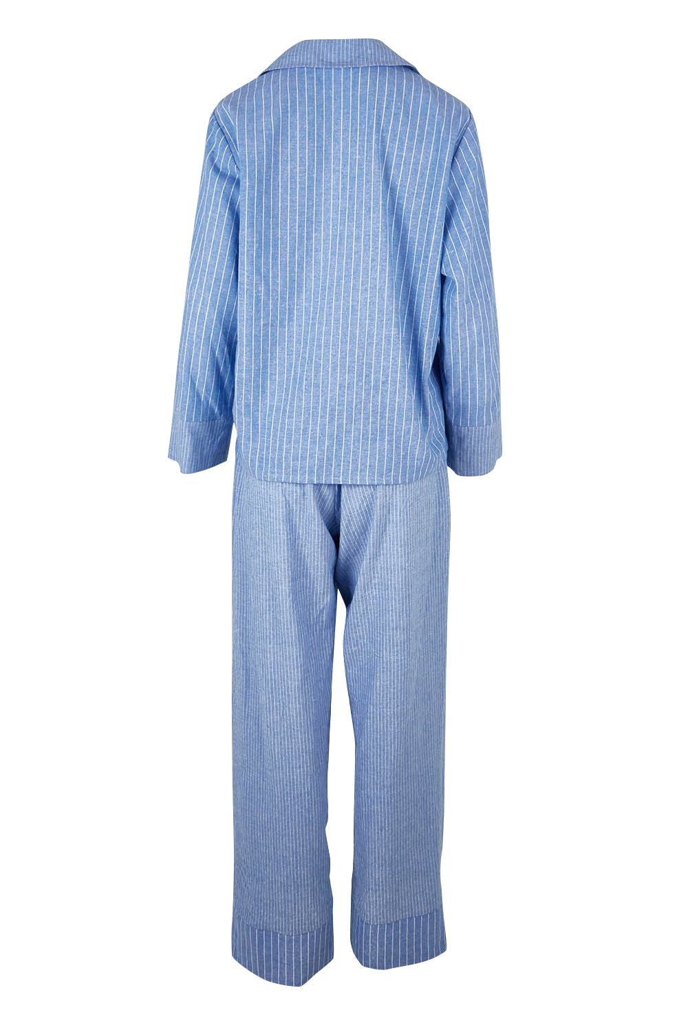 Product shot of the Cotton Linen Mismatched Pyjama Set in colour Denimstrip (Blue), from the back