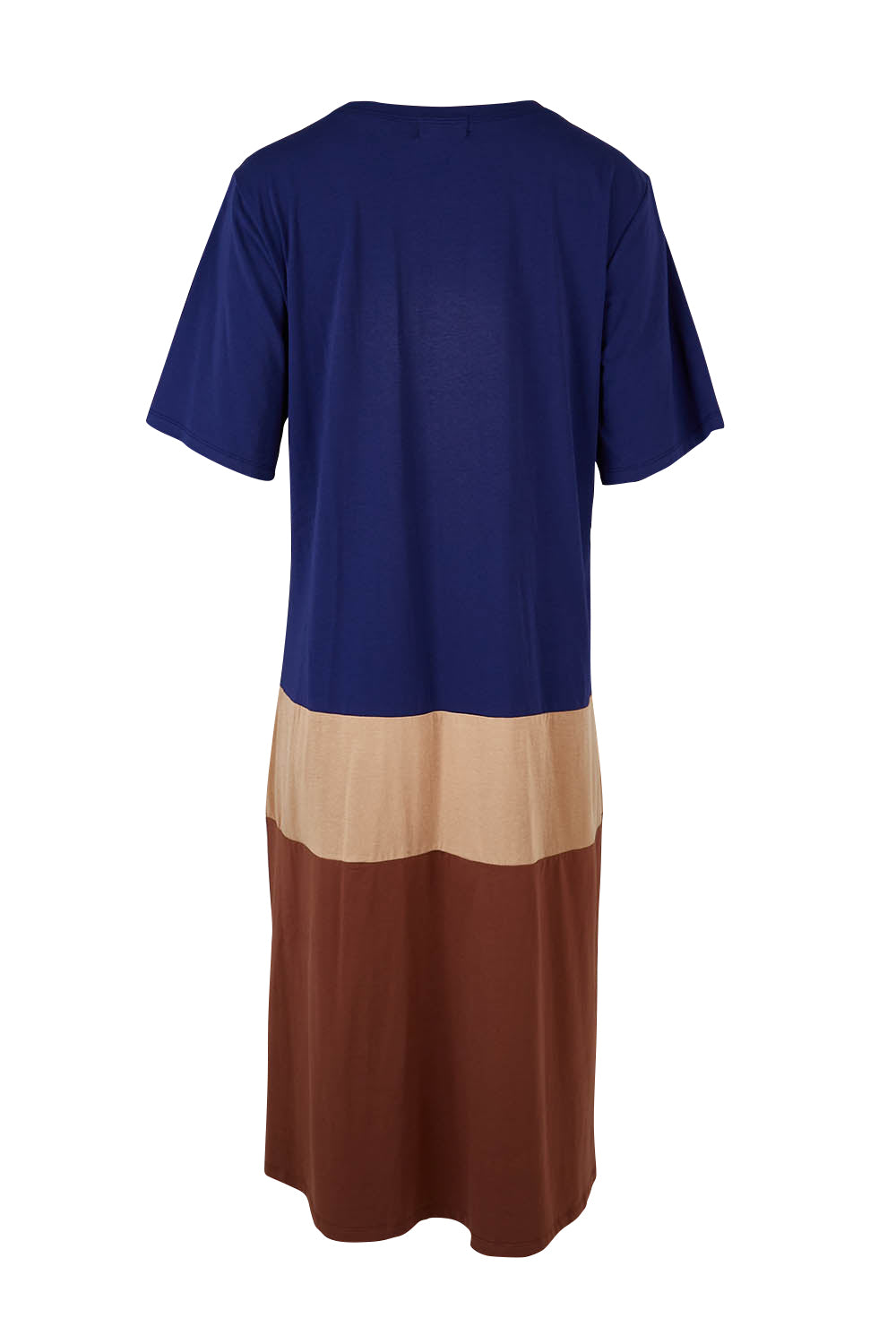 Product shot of the Cotton Jersey Stripe Nightie in colour Night (Blue), from the back