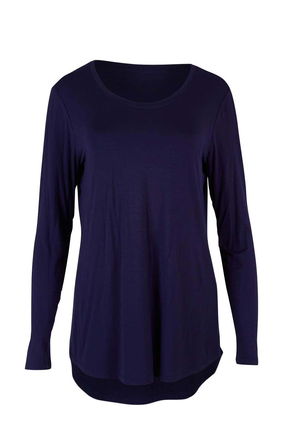 Product shot of the Classic Fit Long Sleeve Modal Tee in colour Midnight (Blue), from the front