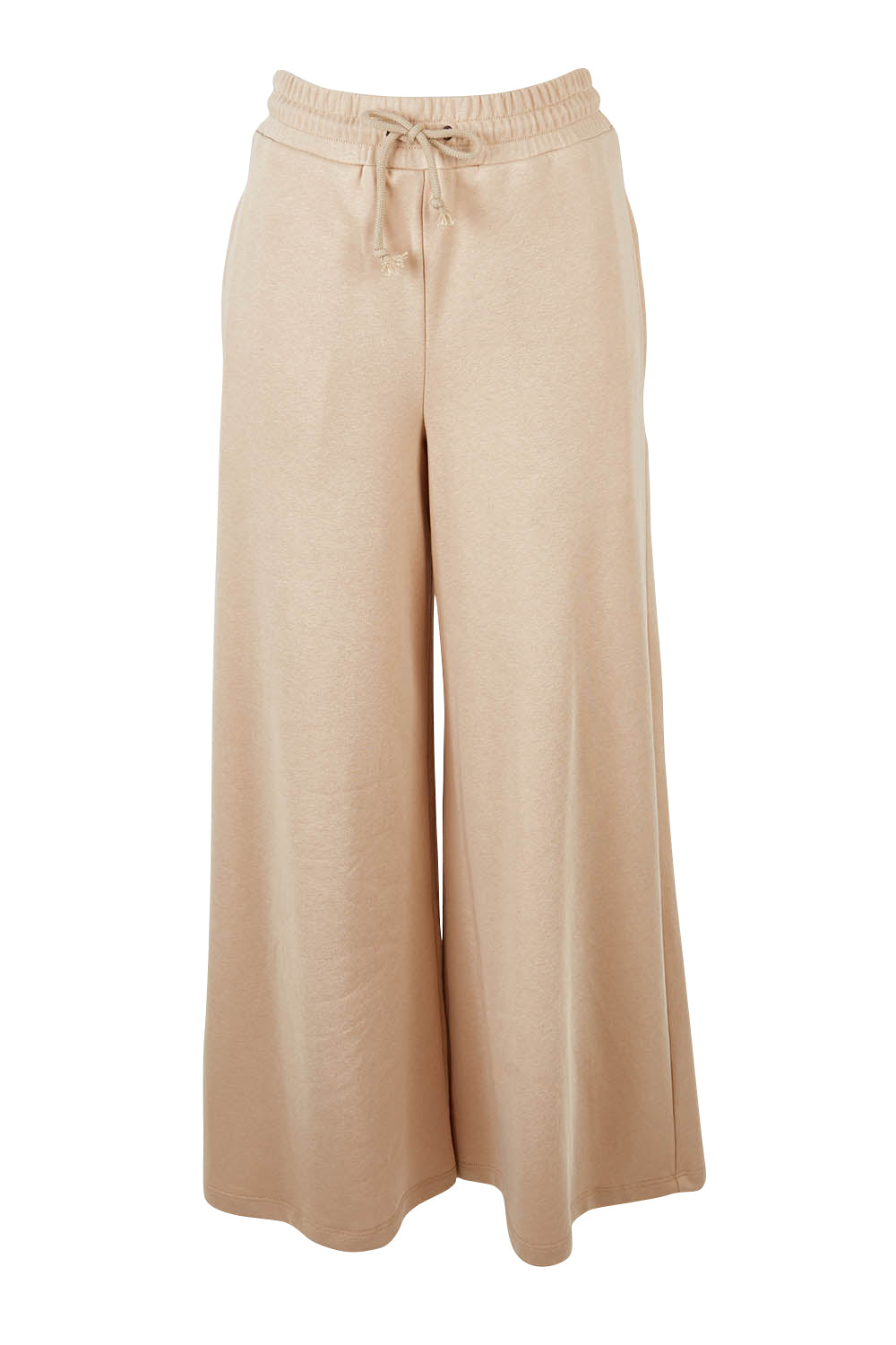 Product shot of the Cotton Terry Wide Leg Track Pants in colour Porridge, from the front