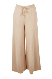 Product shot of the Cotton Terry Wide Leg Track Pants in colour Porridge, from the front