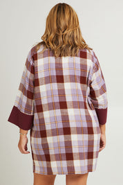 Model Fiona wearing the Cotton Flannel Winter Nightie in colour Lilaccheck (Purple), from the back