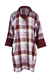 Product shot of the Cotton Flannel Winter Nightie in colour Lilaccheck (Purple), from the front