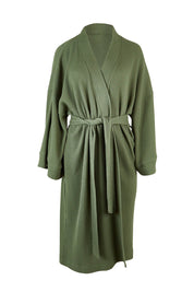 Product shot of the Cotton Waffle Dressing Robe in colour Norigreen (Green), from the front