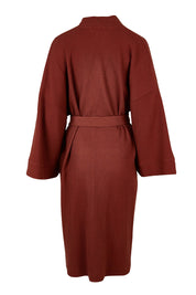 Product shot of the Cotton Waffle Dressing Robe in colour Rhubarb (Red), from the back