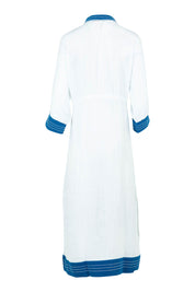 Product shot of the Cotton Dressing Gown in colour Santorini (Blue), from the back