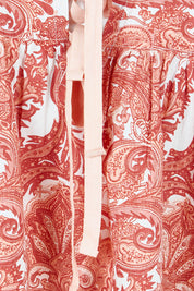 Product shot of the Cotton Tie Front Top in colour Paisley (Pink), detail