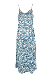 Product shot of the Cotton Pintucked Slip in colour Paisley (Blue), from the back