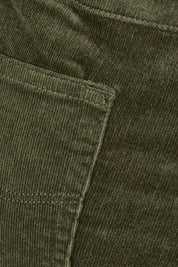 Product shot of the Skinny Leg Cord Pull On Pant in colour Deepsage (Green), detail