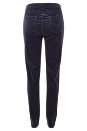Product shot of the Skinny Leg Cord Pull On Pant in colour Graphite (Black), from the back