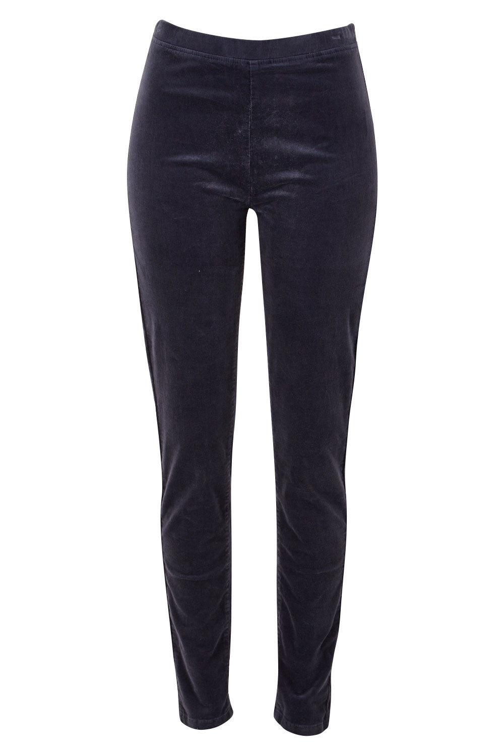 Product shot of the Skinny Leg Cord Pull On Pant in colour Graphite (Black), from the front