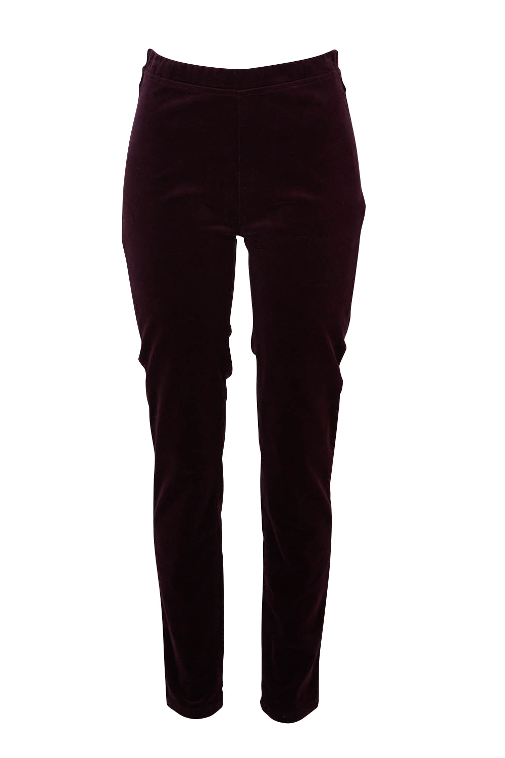 Product shot of the Skinny Leg Cord Pull On Pant in colour Mulberry (Purple), from the front