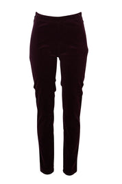 Product shot of the Skinny Leg Cord Pull On Pant in colour Mulberry (Purple), from the front