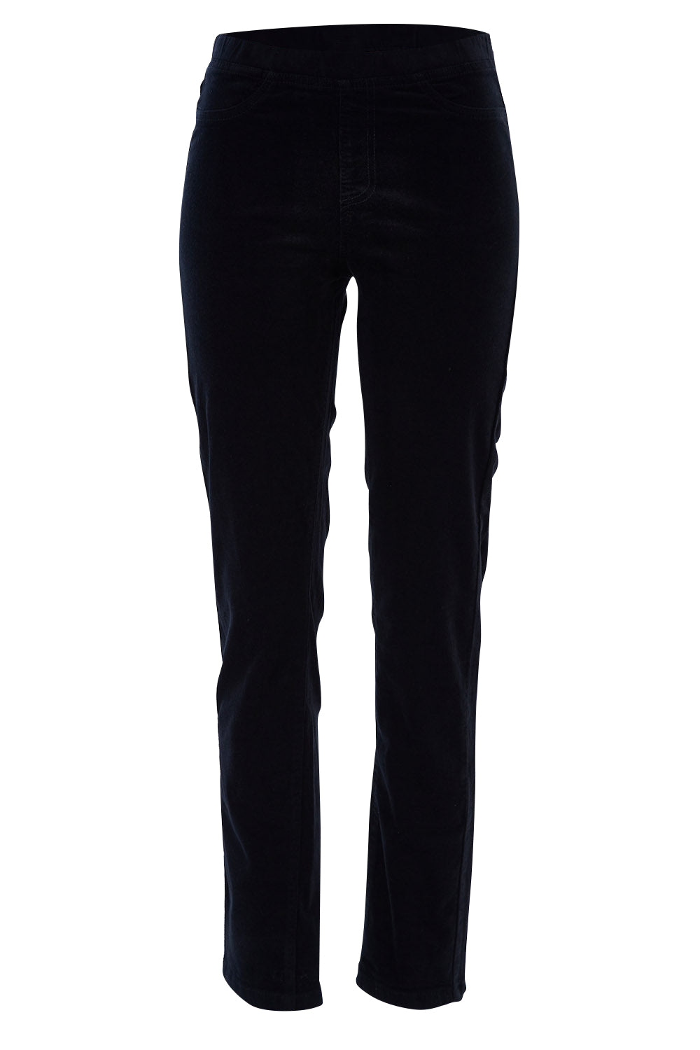 Product shot of the Pin Cord Slim Pant in colour Black (Black), from the front
