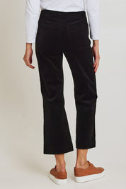 Model Madeline wearing size 10 of the Wide Leg Ankle Grazer Pant in colour Black (Black), from the back