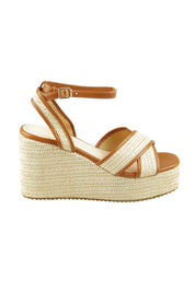 Product shot of the Callipo Wedge Heel in colour Tanraffia, from the front