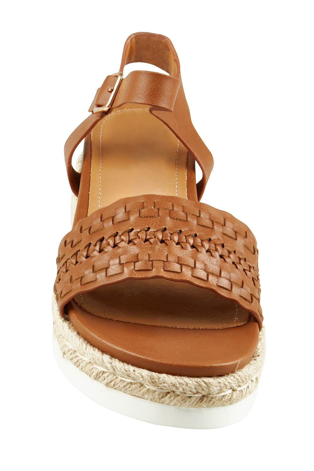 Product shot of the Disco Woven Flatform Sandal in colour Tan, detail