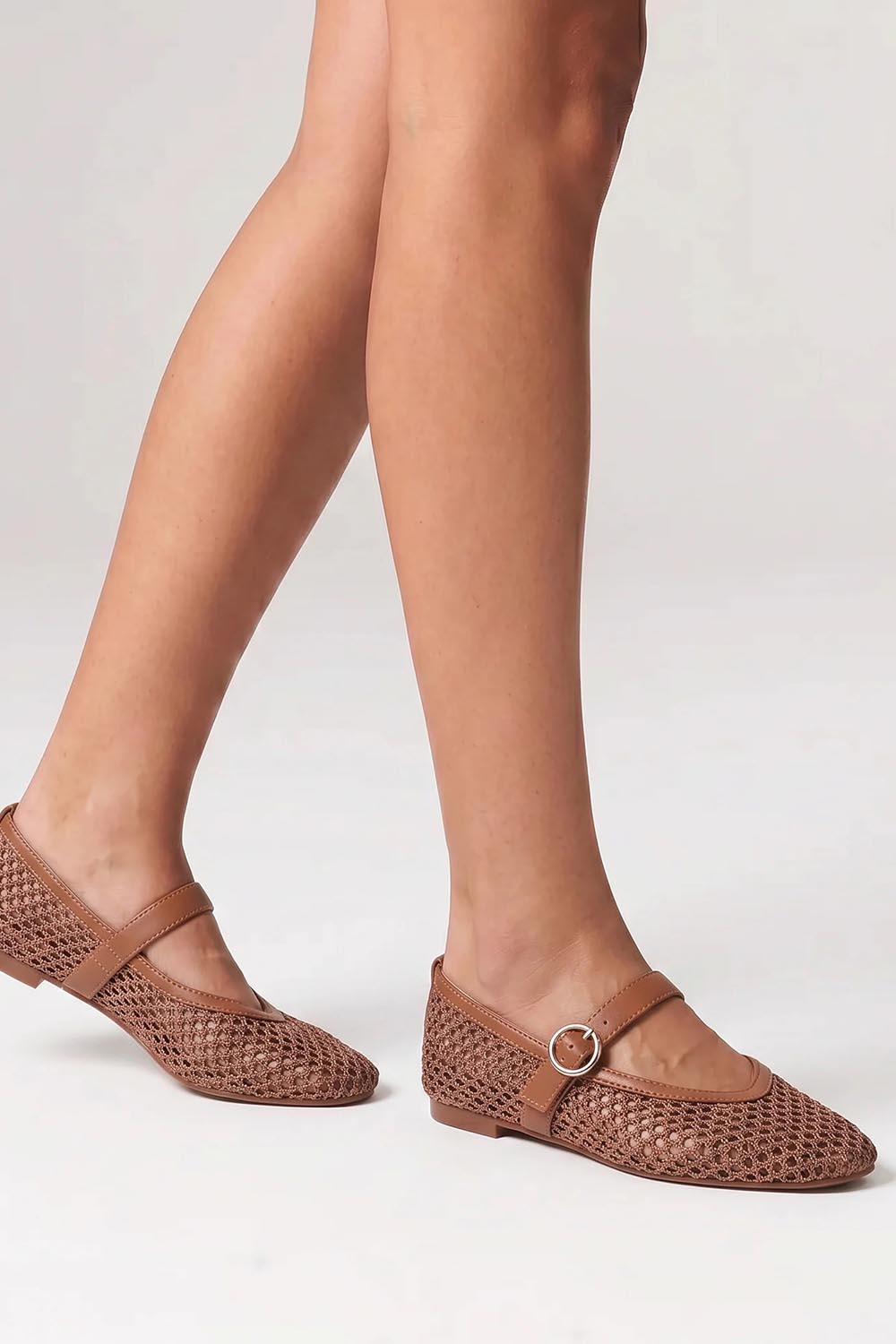 Product shot of the Eunice Mary Jane Flat - Darkcamel in colour Darkcamel, from the front