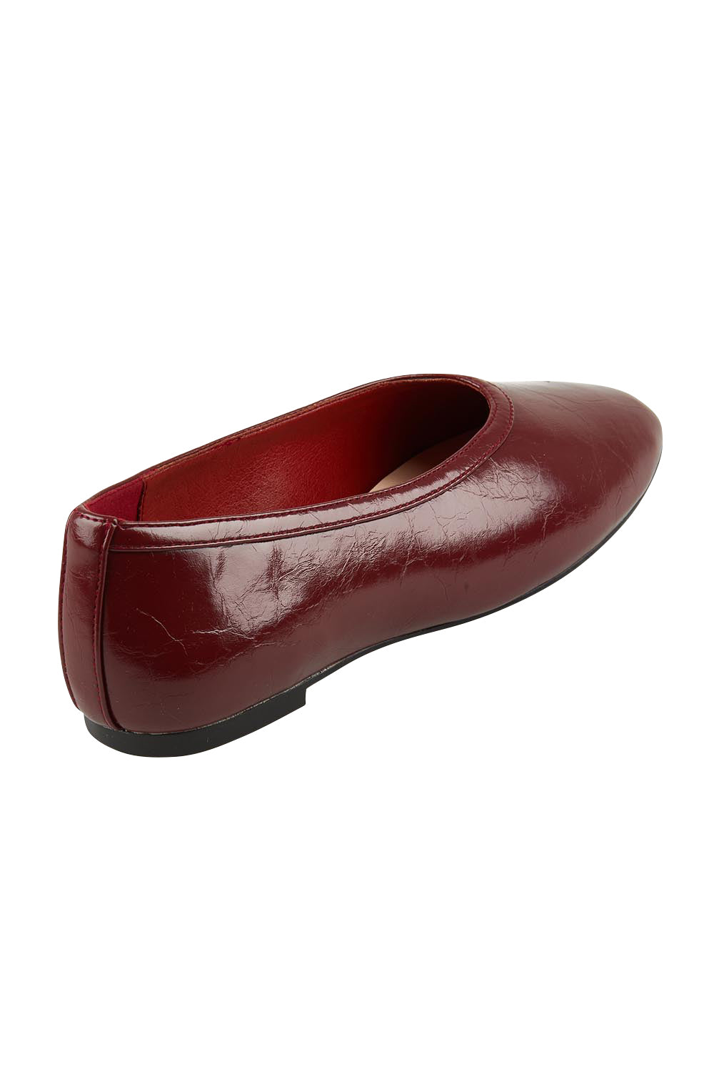 Product shot of the Euphoria Ballet Flat in colour Winecrinkl (Red), from the back