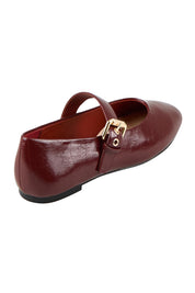 Product shot of the Europe Mary Jane Flat - Berryredcrinkle in colour Berryredcrinkle, from the back