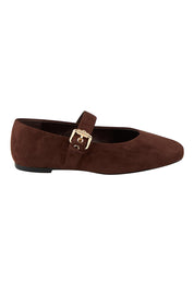Product shot of the Europe Mary Jane Flat - Chocmicro in colour Chocmicro, from the front